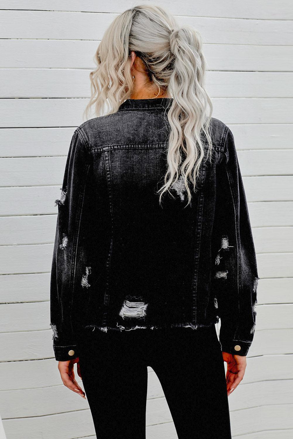 Distressed Raw Hem Denim Jacket - Clothes For Her Online Store