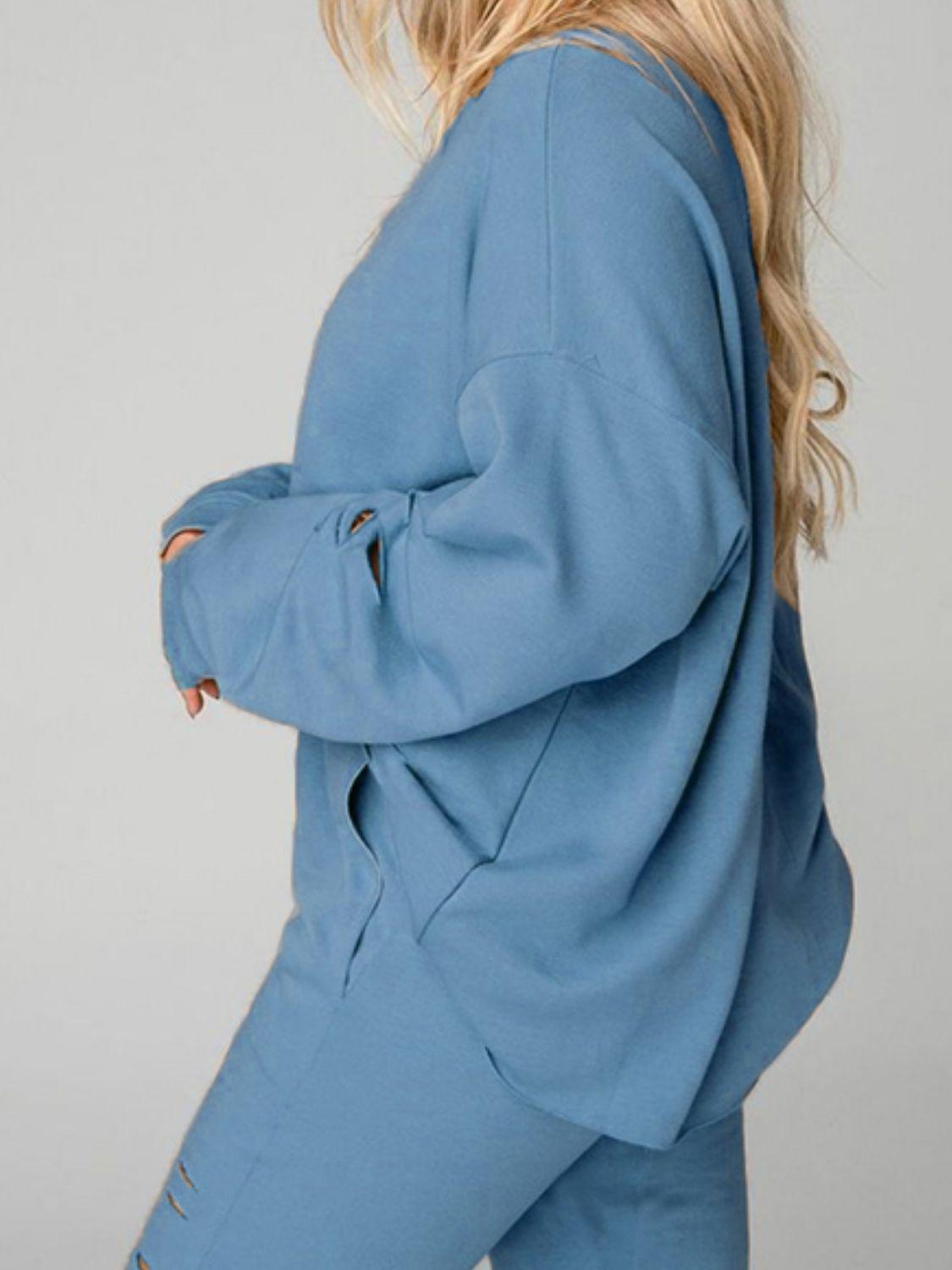 Distressed Sweatshirt and Joggers Set - Clothes For Her Online Store