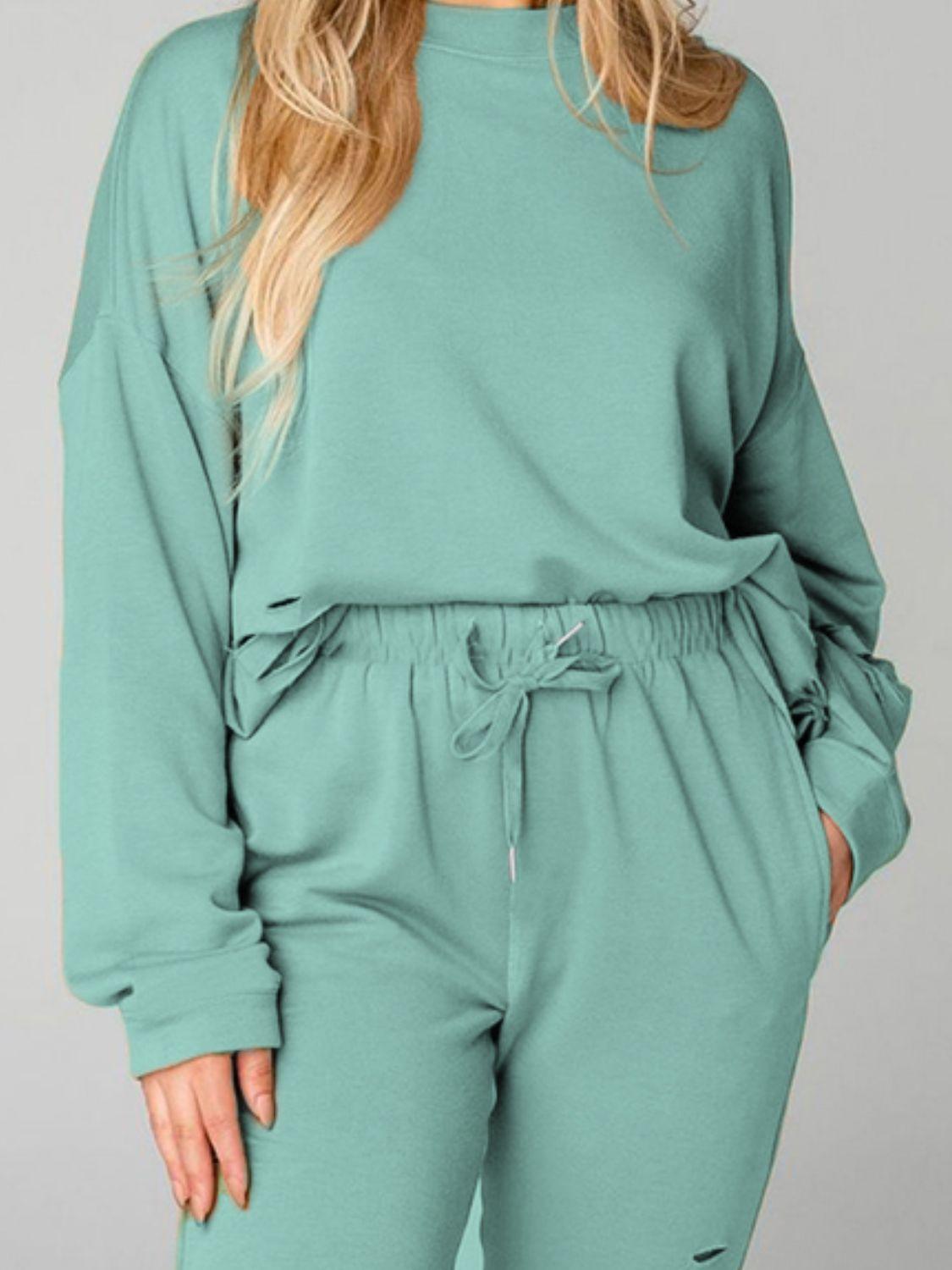 Distressed Sweatshirt and Joggers Set - Clothes For Her Online Store