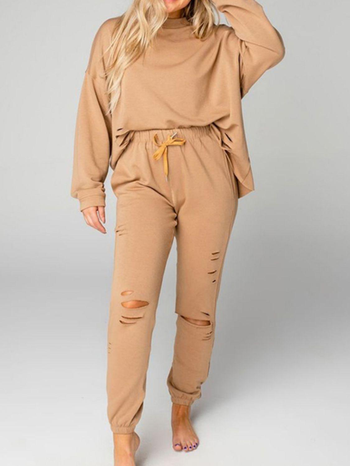 Distressed Sweatshirt and Joggers Set - Clothes For Her Online Store