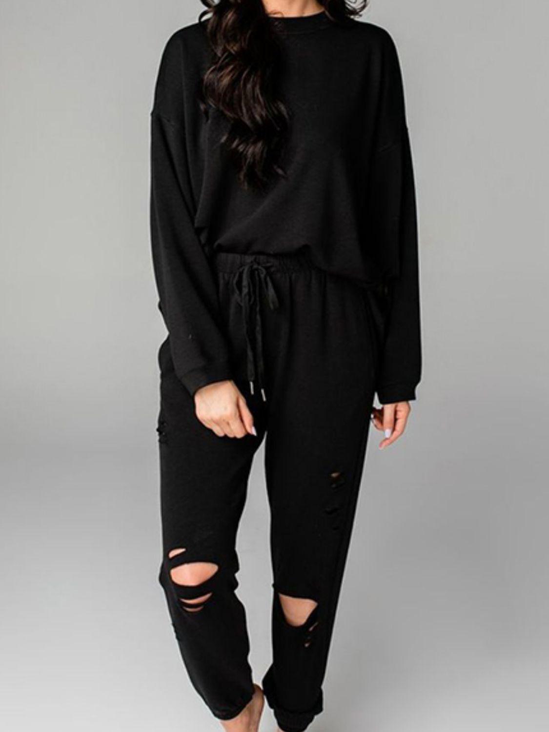 Distressed Sweatshirt and Joggers Set - Clothes For Her Online Store