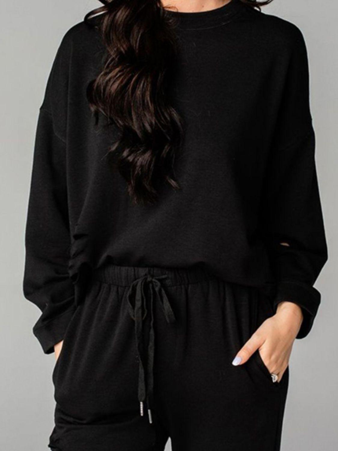 Distressed Sweatshirt and Joggers Set - Clothes For Her Online Store