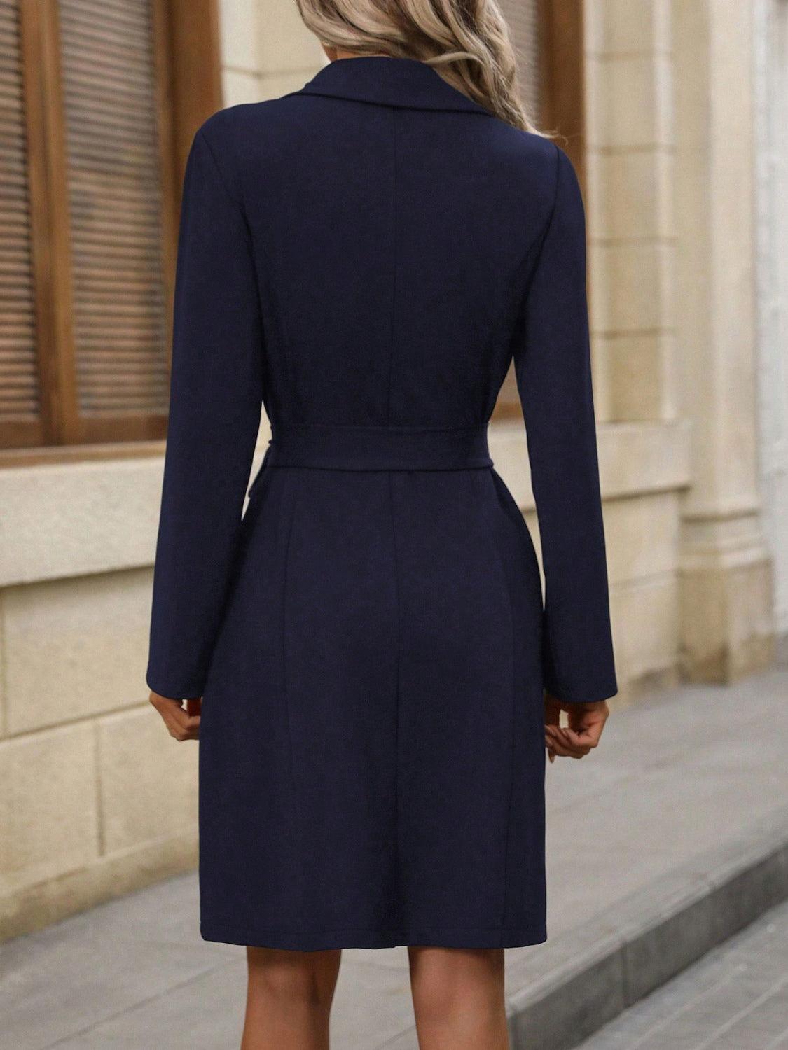 Double-Breasted Lapel Collar Long Sleeve Dress - Clothes For Her Online Store