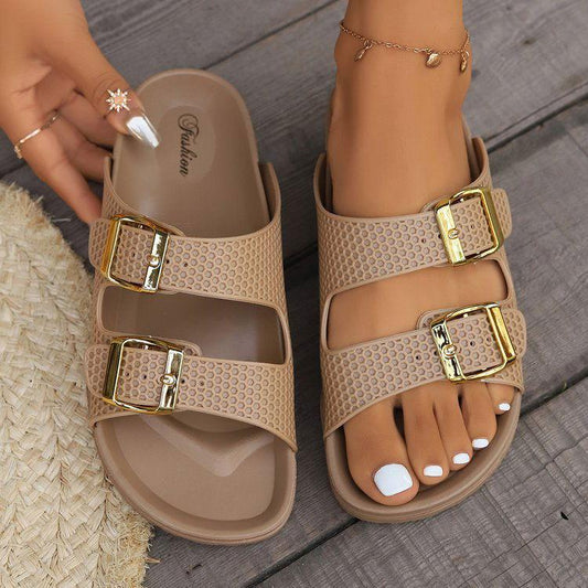 Double Buckle Open Toe Sandals - Clothes For Her Online Store