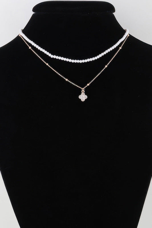 Double Jeweled Clover Necklace - Clothes For Her Online Store