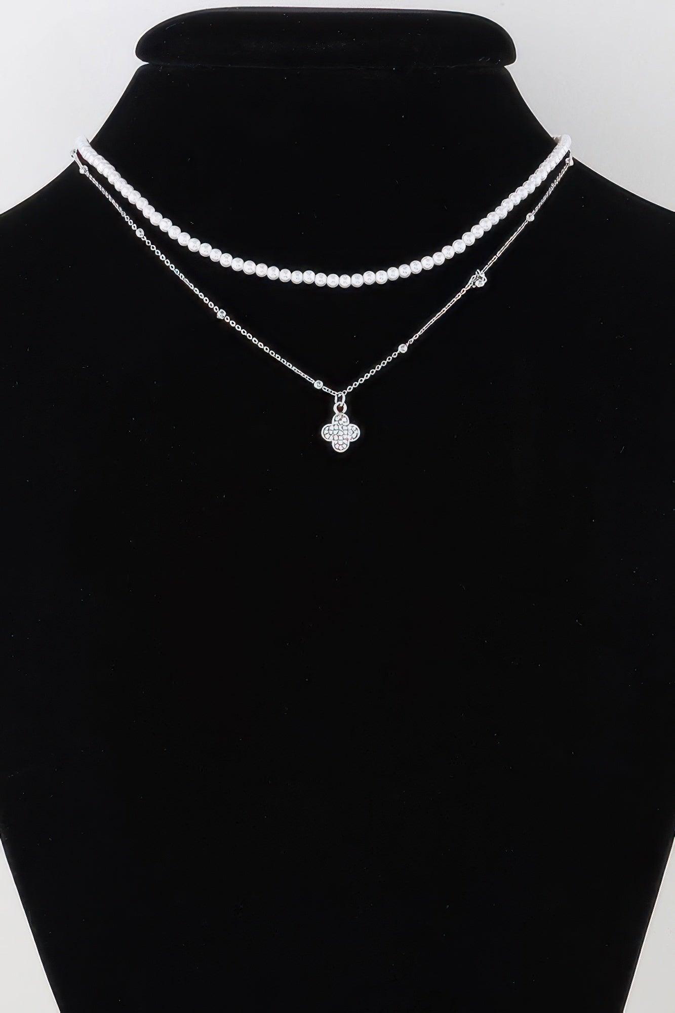 Double Jeweled Clover Necklace - Clothes For Her Online Store