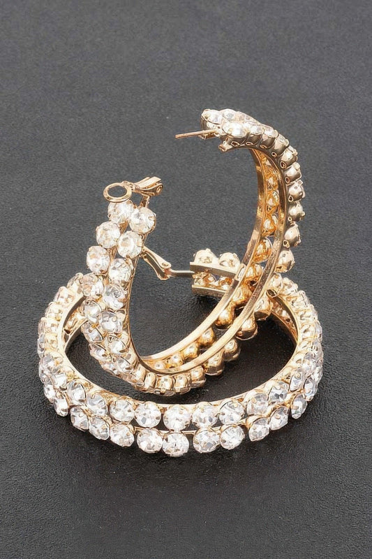 Double Layered Rhinestones Hoops - Clothes For Her Online Store