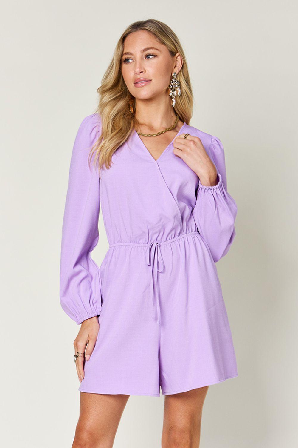 Double Take Full Size Drawstring Long Sleeve Romper - Clothes For Her Online Store