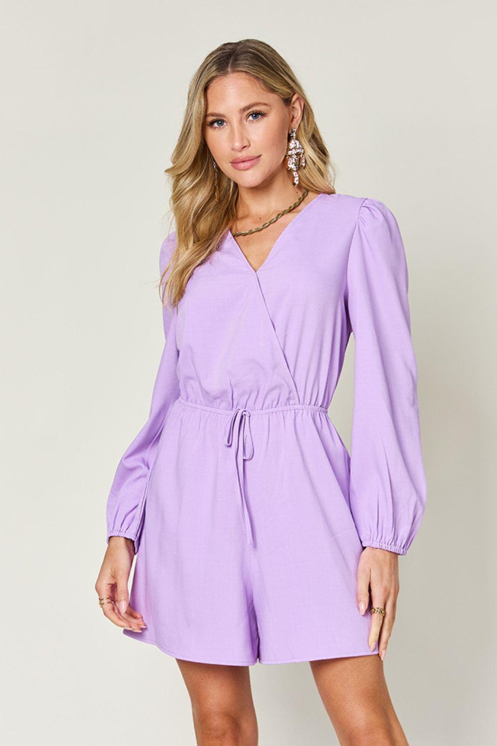 Double Take Full Size Drawstring Long Sleeve Romper - Clothes For Her Online Store