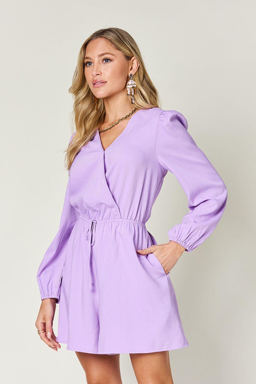Double Take Full Size Drawstring Long Sleeve Romper - Clothes For Her Online Store