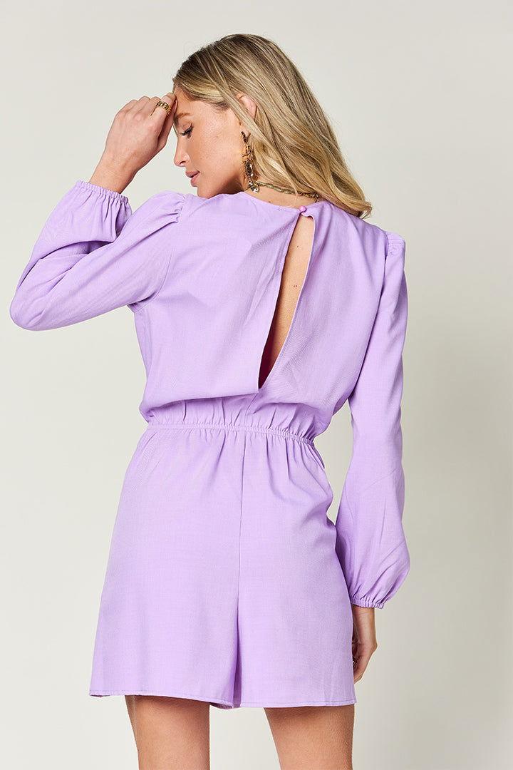 Double Take Full Size Drawstring Long Sleeve Romper - Clothes For Her Online Store