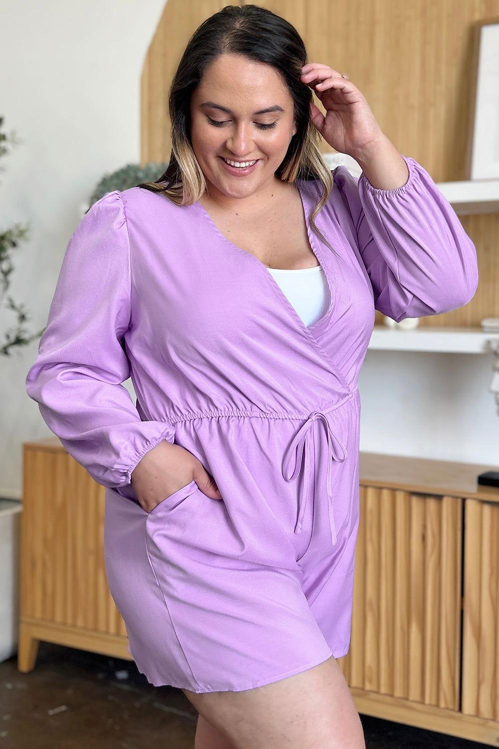 Double Take Full Size Drawstring Long Sleeve Romper - Clothes For Her Online Store