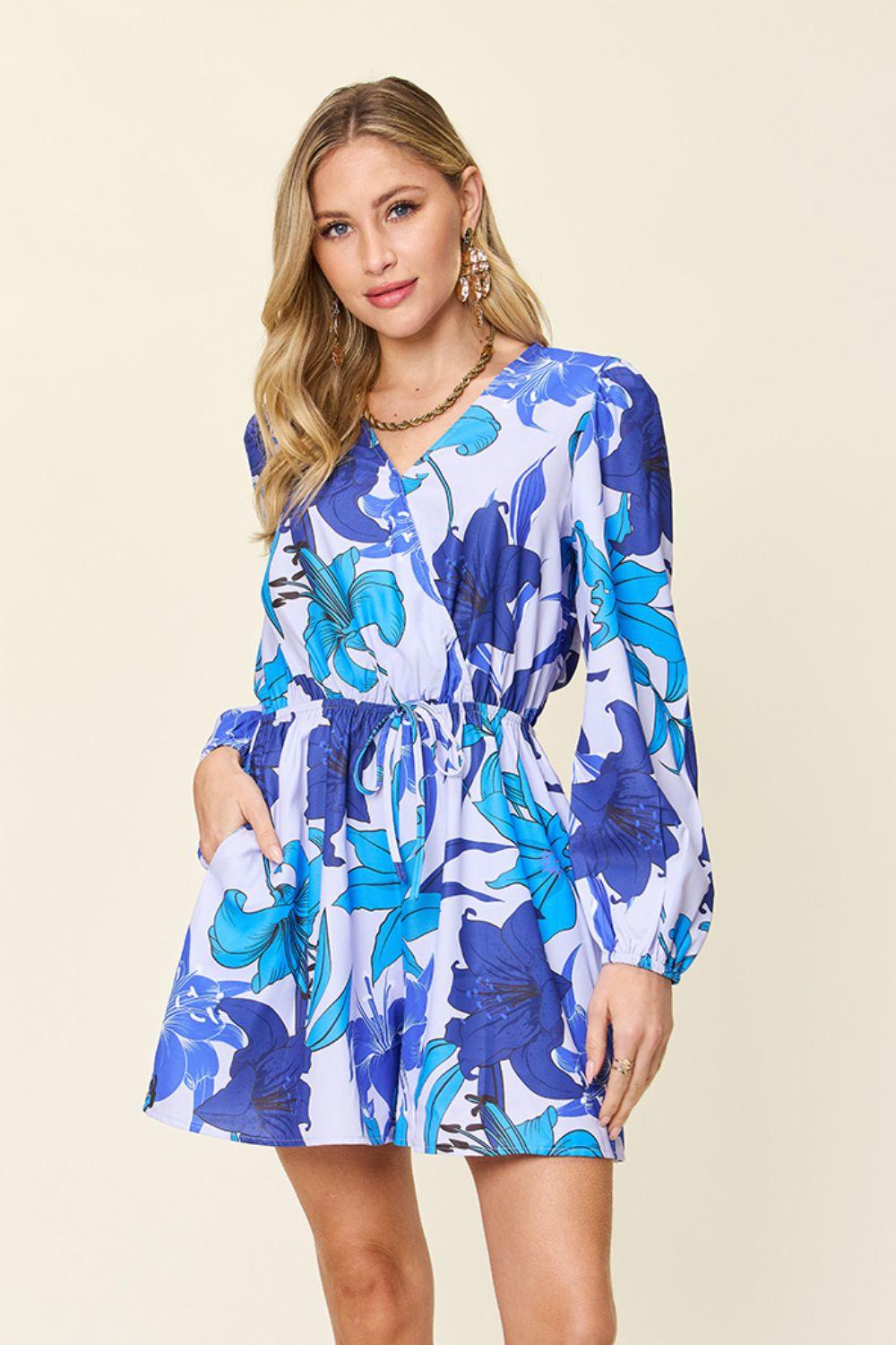 Double Take Full Size Floral Long Sleeve Romper with Pockets - Clothes For Her Online Store