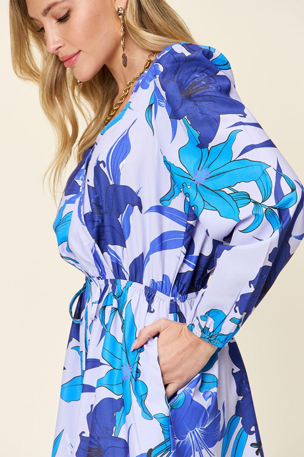 Double Take Full Size Floral Long Sleeve Romper with Pockets - Clothes For Her Online Store
