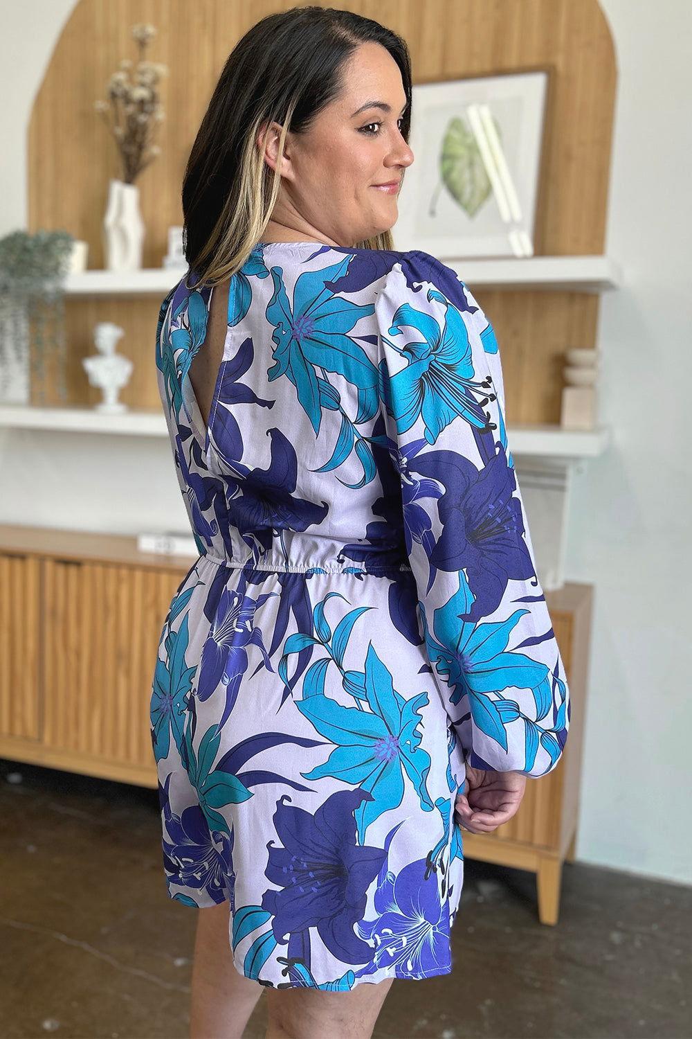 Double Take Full Size Floral Long Sleeve Romper with Pockets - Clothes For Her Online Store