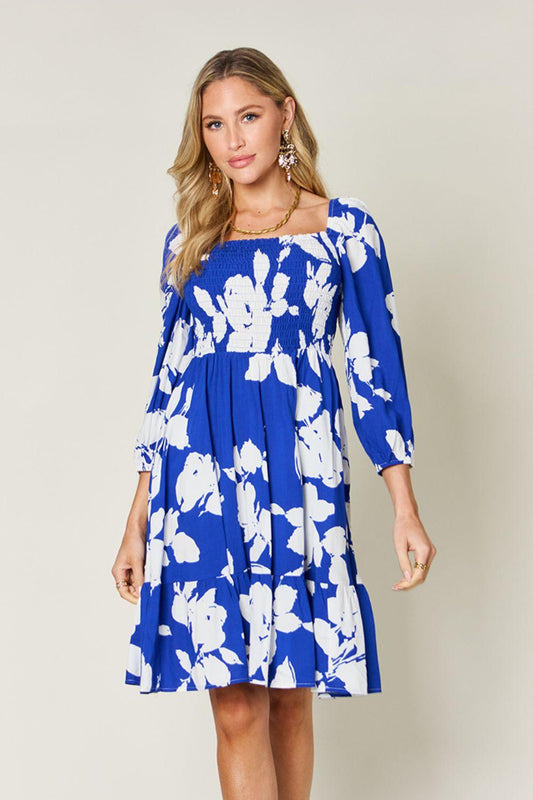 Double Take Full Size Floral Ruffle Hem Smocked Dress with Pockets - Clothes For Her Online Store