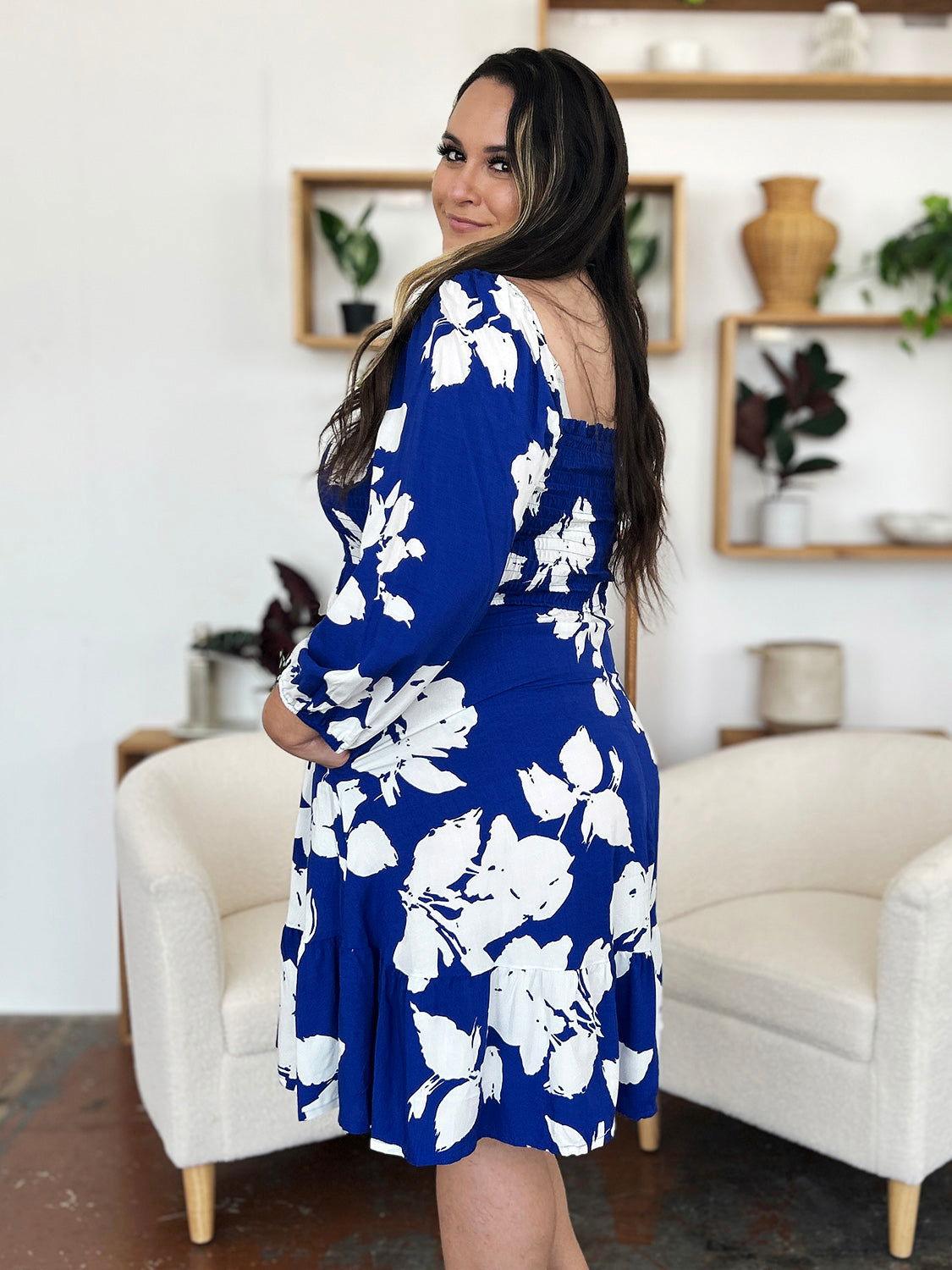 Double Take Full Size Floral Ruffle Hem Smocked Dress with Pockets - Clothes For Her Online Store