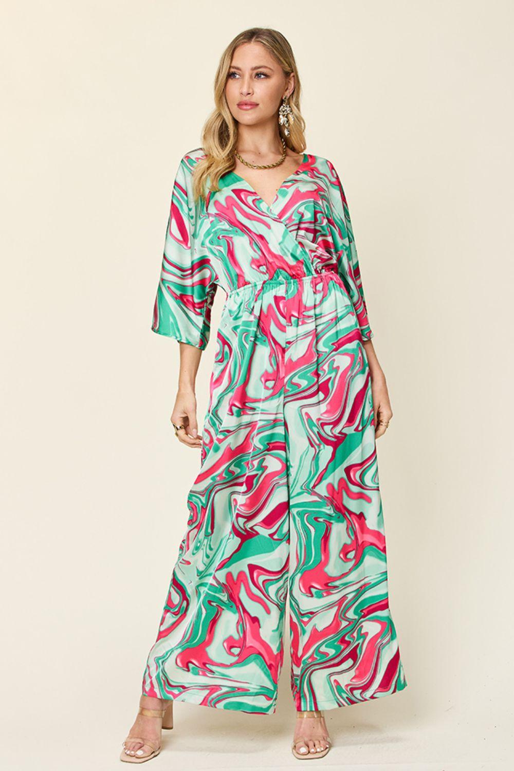 Double Take Full Size Half Sleeve Wide Leg Jumpsuit - Clothes For Her Online Store