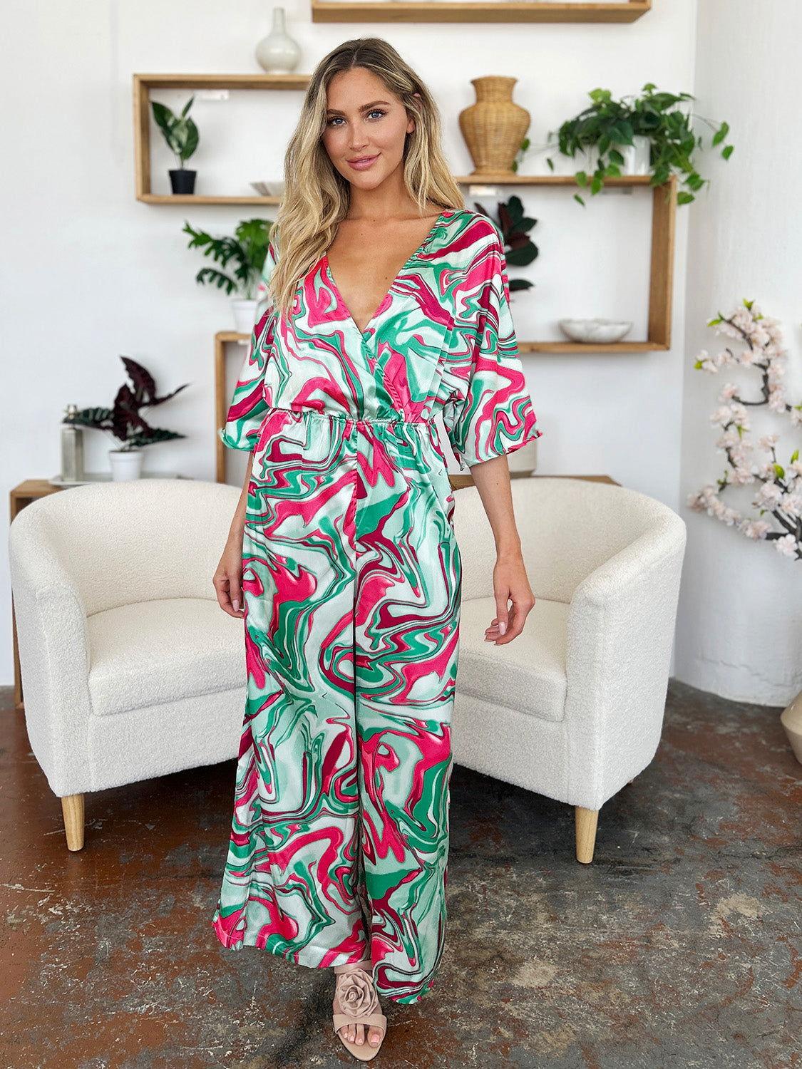 Double Take Full Size Half Sleeve Wide Leg Jumpsuit - Clothes For Her Online Store