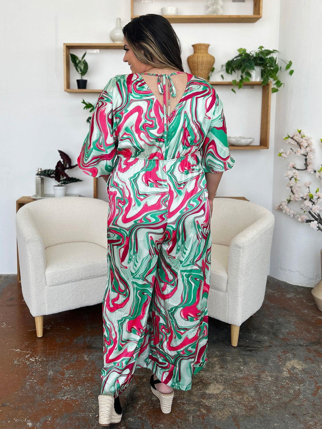 Double Take Full Size Half Sleeve Wide Leg Jumpsuit - Clothes For Her Online Store