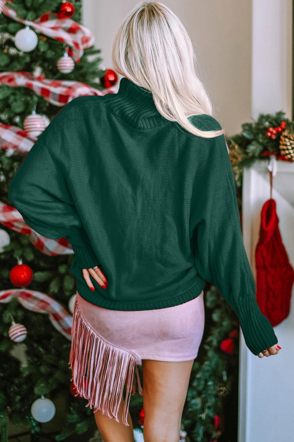 Double Take Full Size Merry Christmas Turtleneck Long Sleeve Sweater - Clothes For Her Online Store