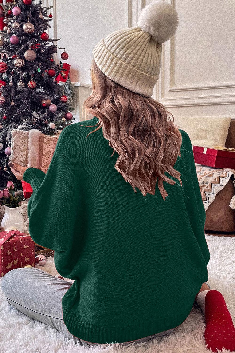Double Take Full Size Merry Christmas Turtleneck Long Sleeve Sweater - Clothes For Her Online Store