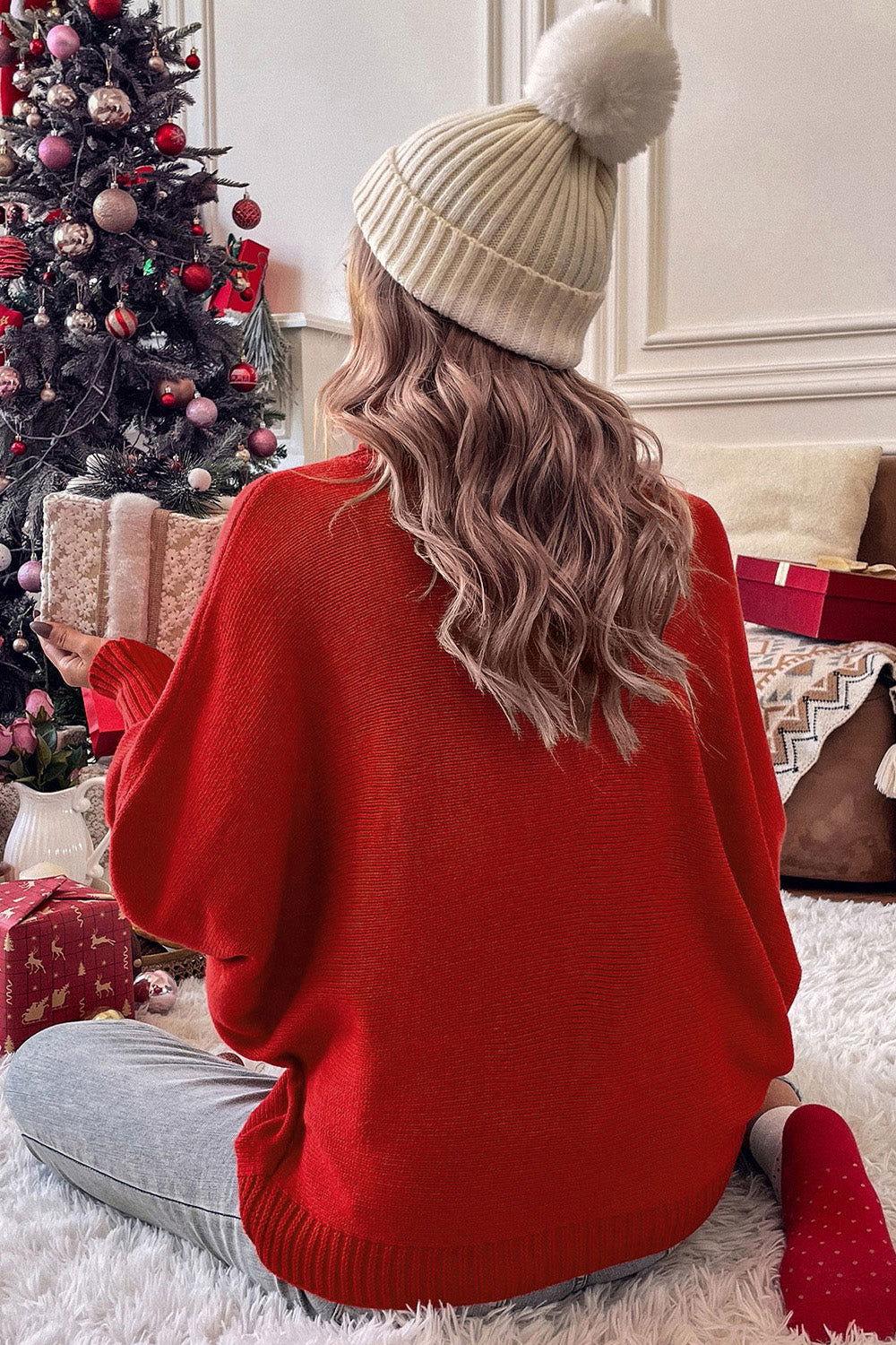 Double Take Full Size Merry Christmas Turtleneck Long Sleeve Sweater - Clothes For Her Online Store