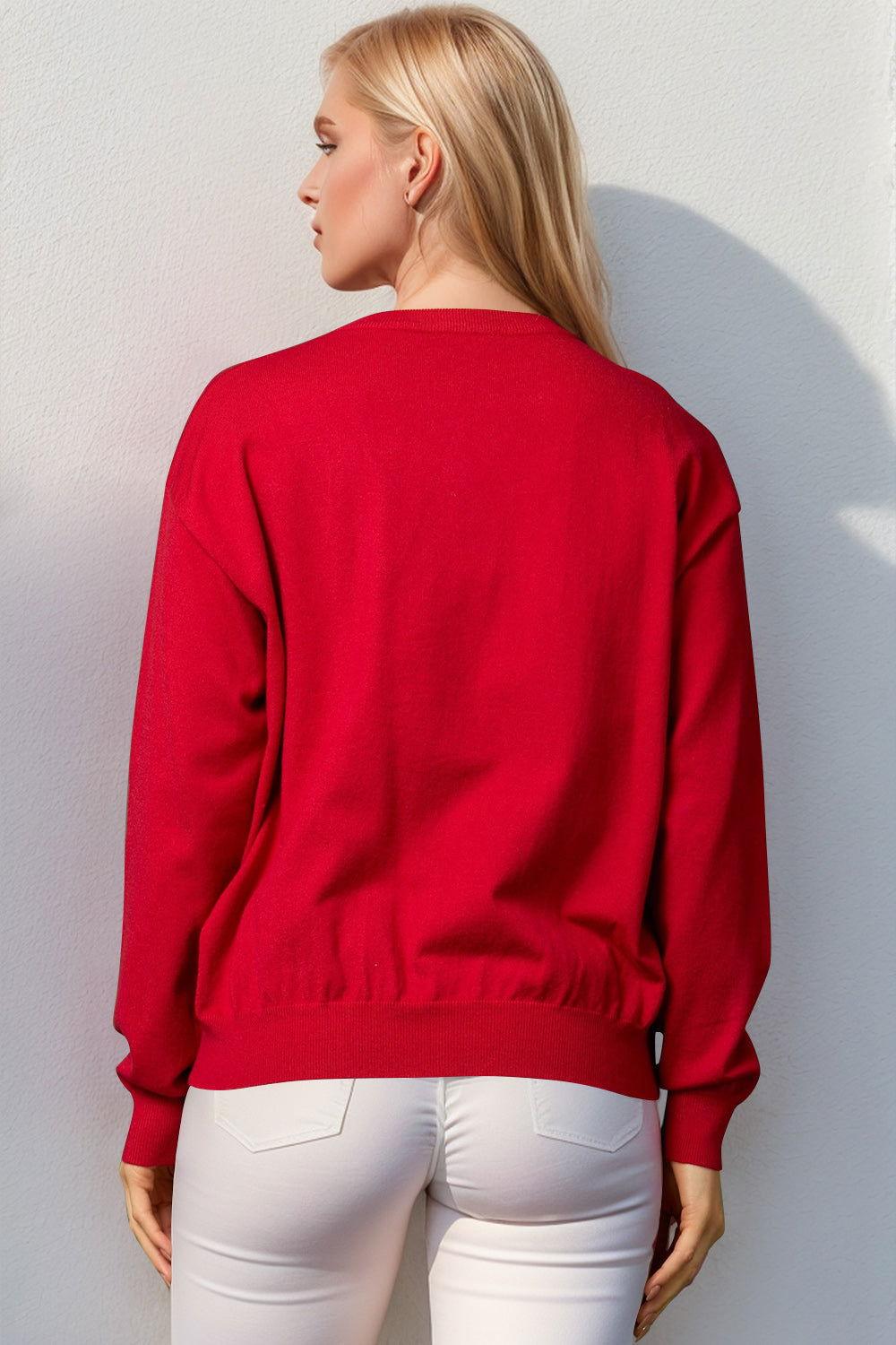 Double Take Full Size Nutcracker Sequin Long Sleeve Sweater - Clothes For Her Online Store