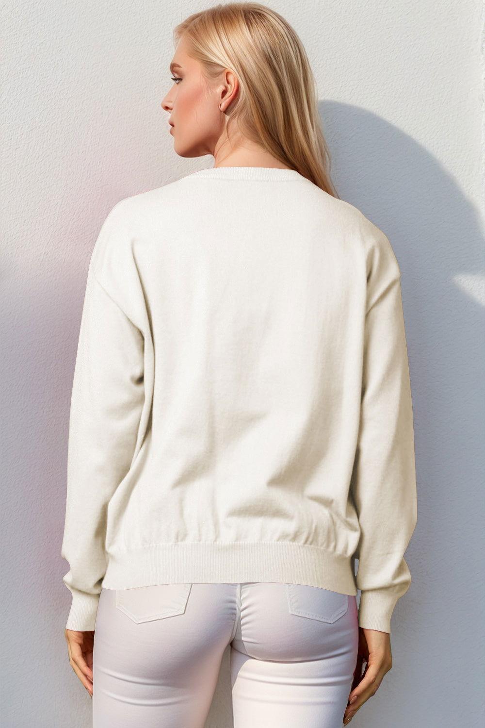 Double Take Full Size Nutcracker Sequin Long Sleeve Sweater - Clothes For Her Online Store