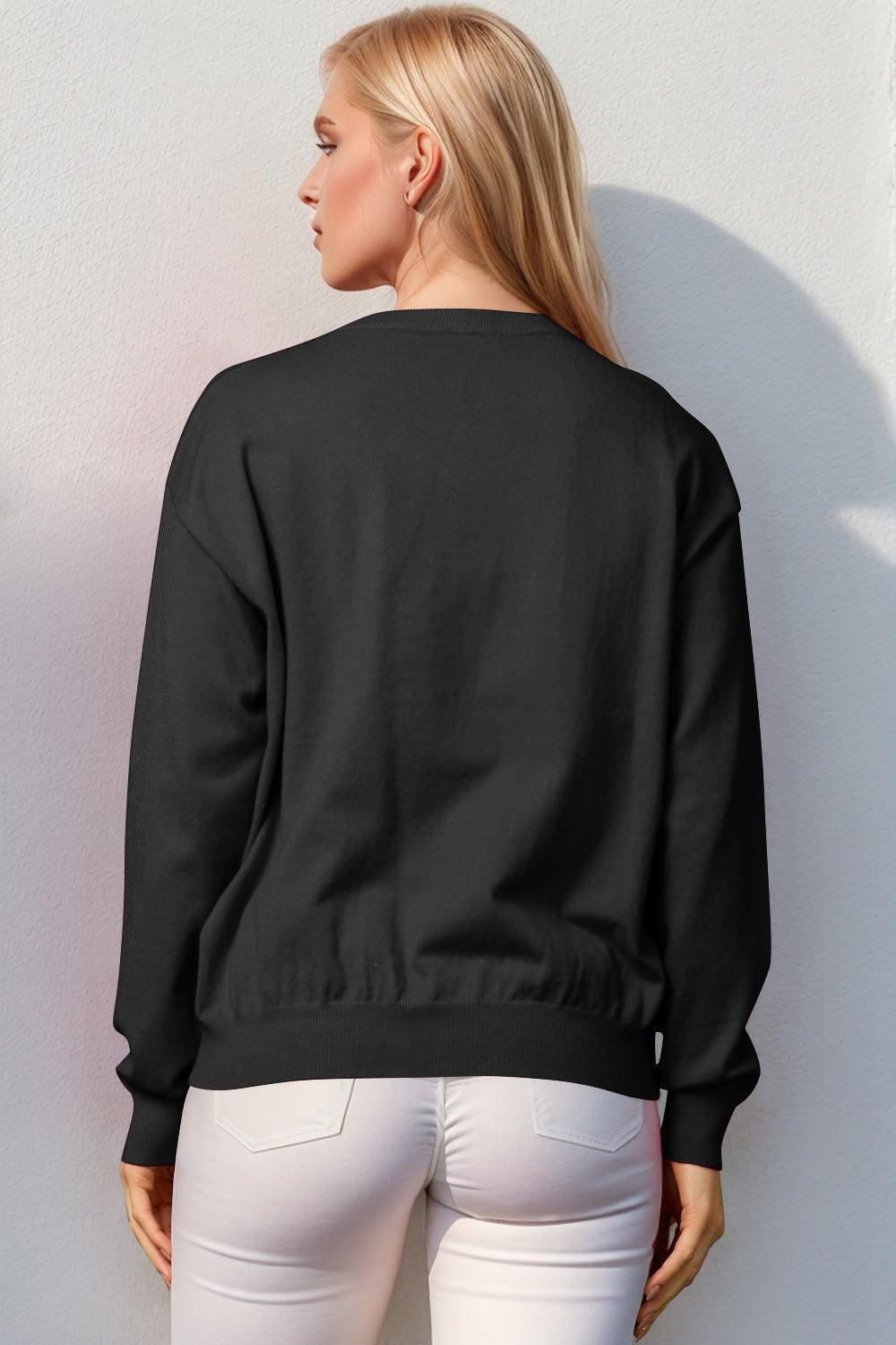 Double Take Full Size Nutcracker Sequin Long Sleeve Sweater - Clothes For Her Online Store