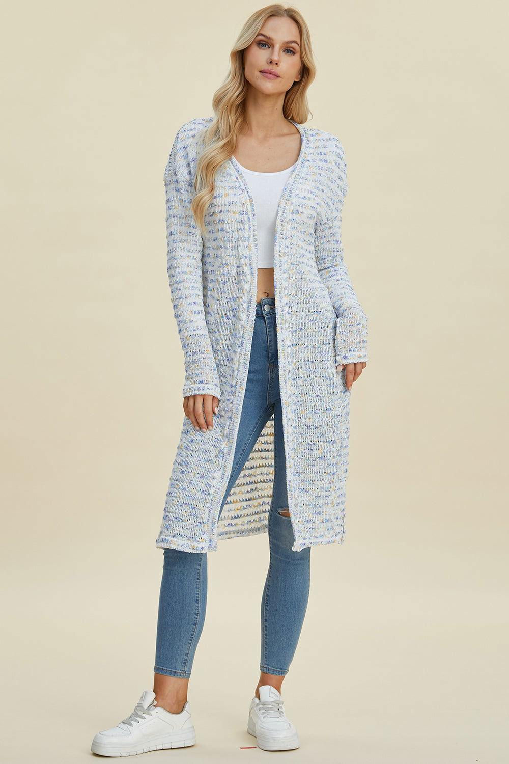 Double Take Full Size Open Front Longline Cardigan - Clothes For Her Online Store