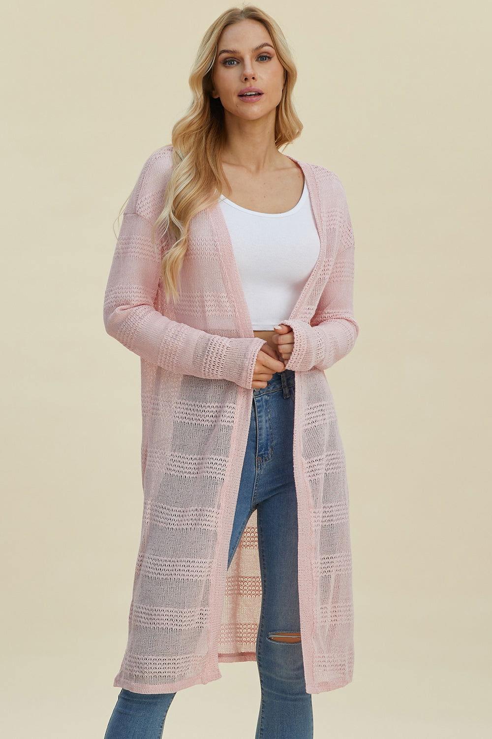 Double Take Full Size Open Front Longline Cardigan - Clothes For Her Online Store