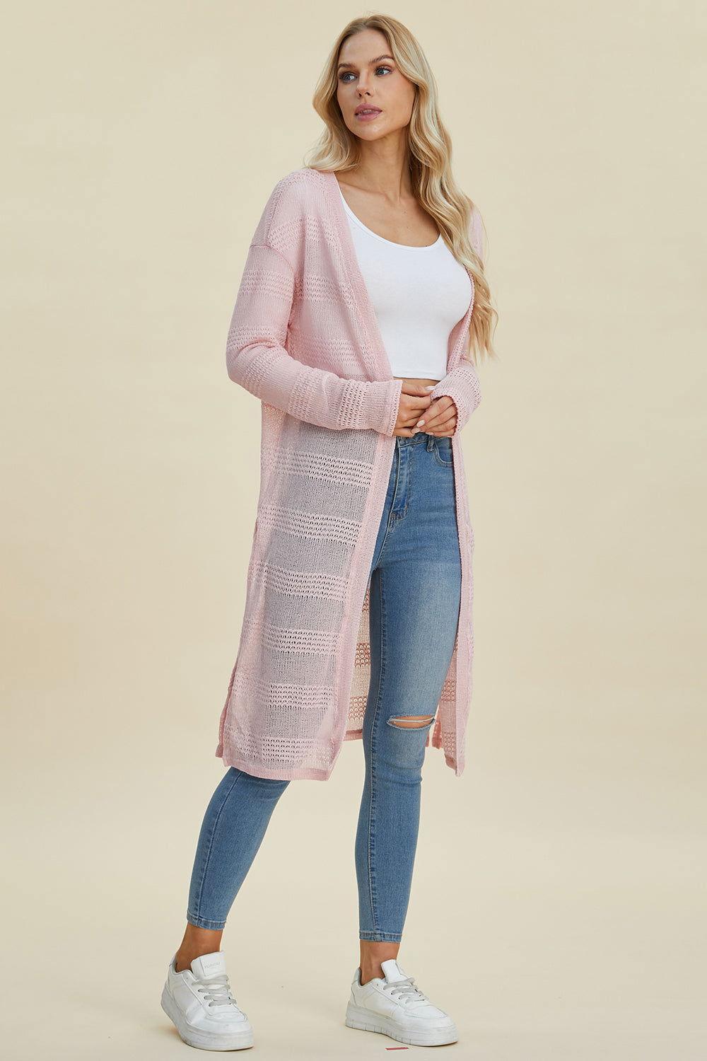 Double Take Full Size Open Front Longline Cardigan - Clothes For Her Online Store