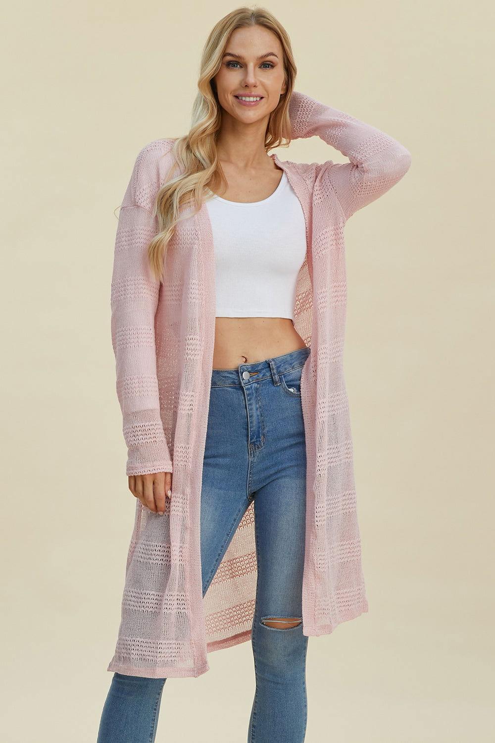 Double Take Full Size Open Front Longline Cardigan - Clothes For Her Online Store