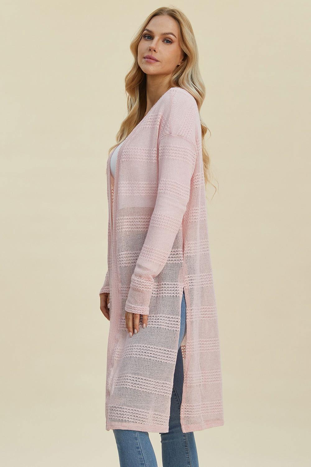 Double Take Full Size Open Front Longline Cardigan - Clothes For Her Online Store