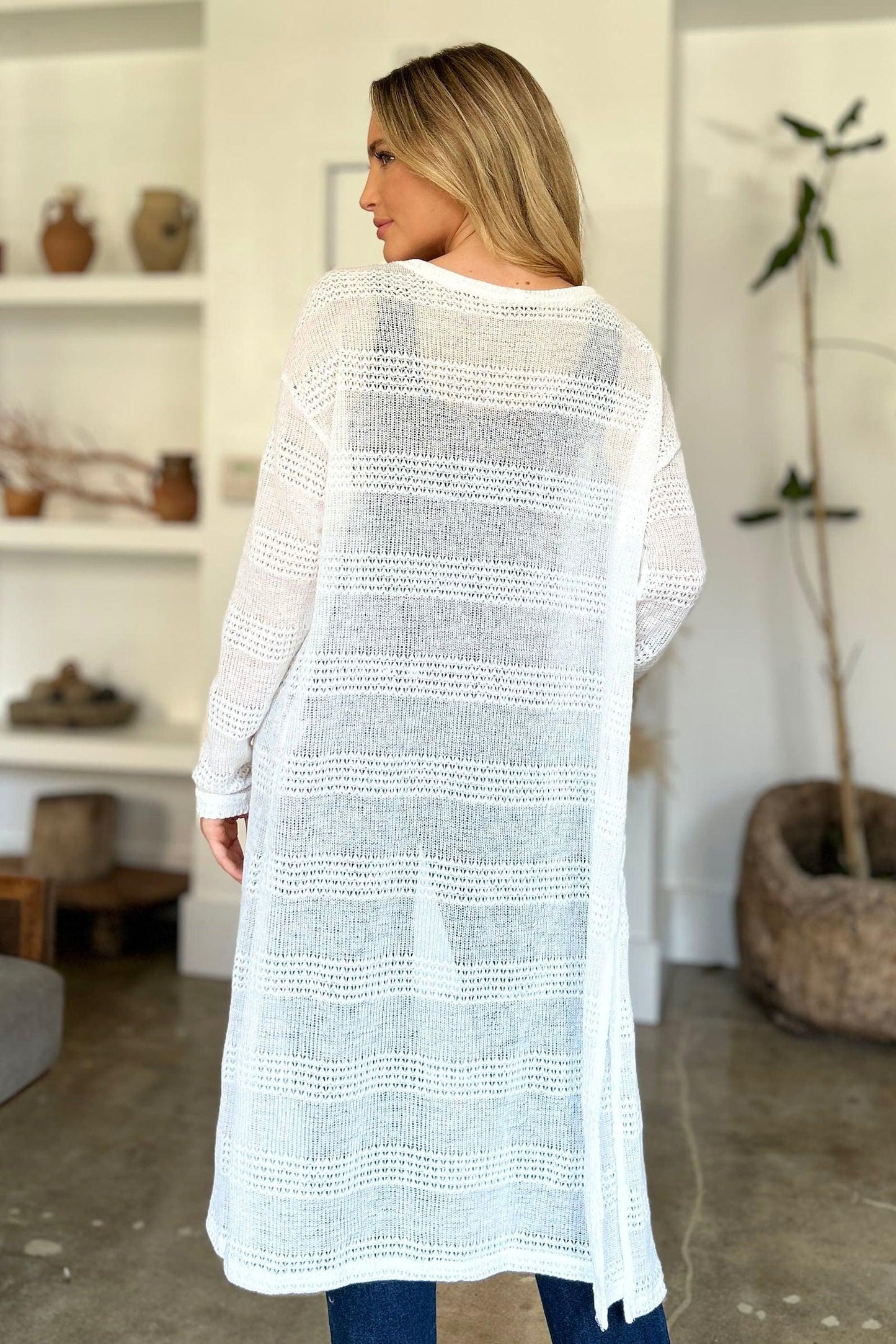Double Take Full Size Open Front Longline Cardigan - Clothes For Her Online Store