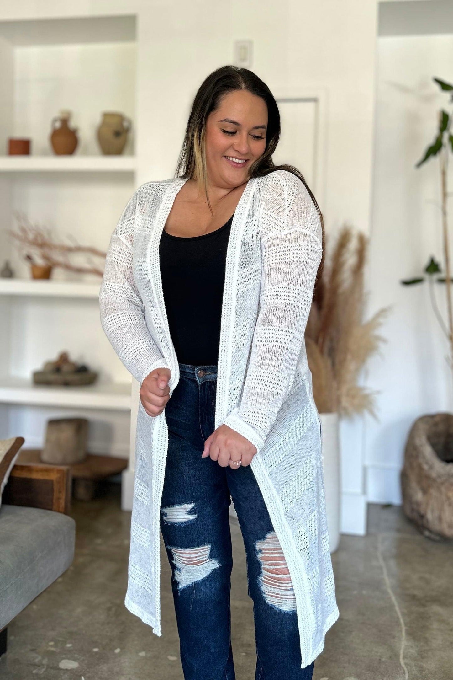 Double Take Full Size Open Front Longline Cardigan - Clothes For Her Online Store
