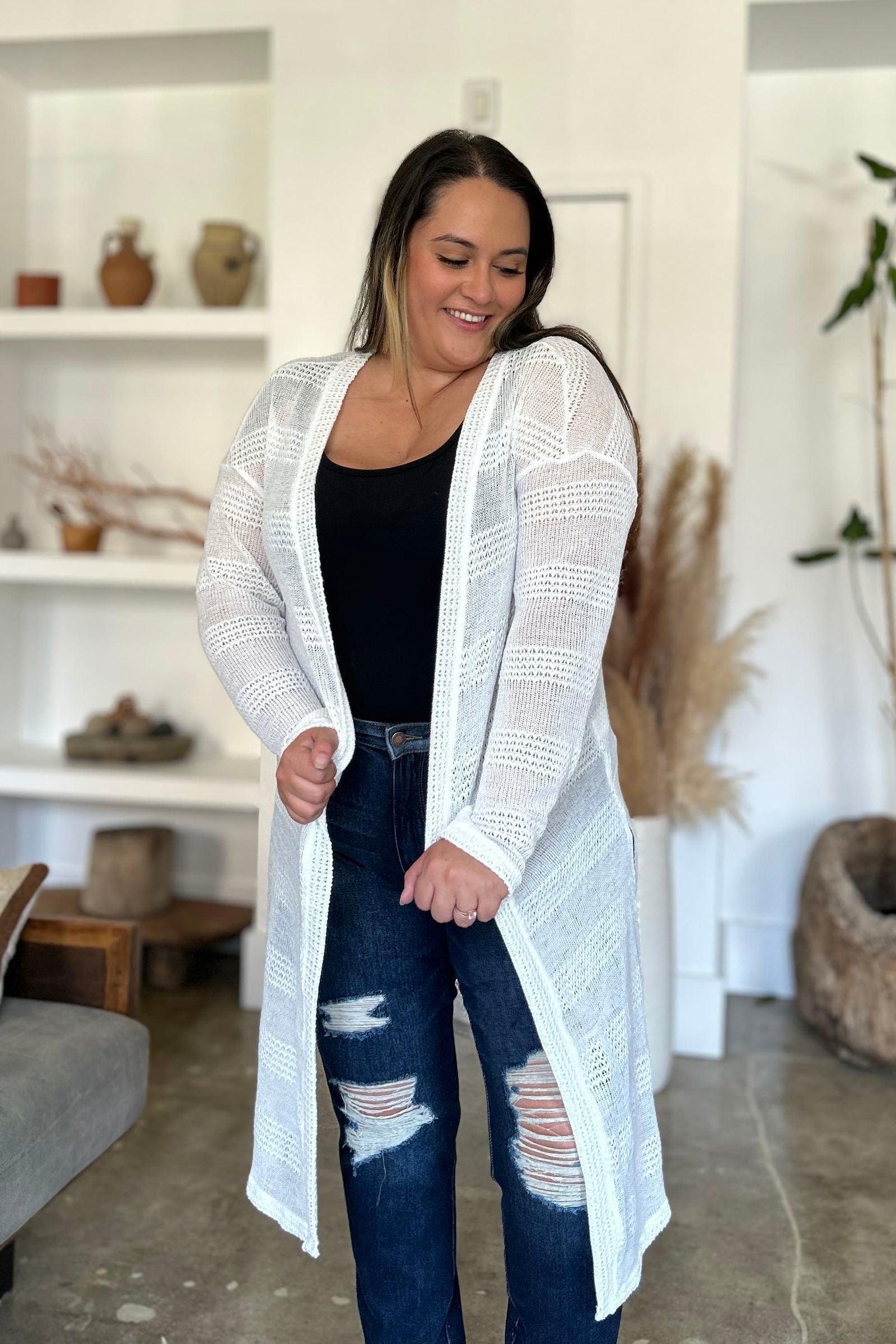 Double Take Full Size Open Front Longline Cardigan - Clothes For Her Online Store