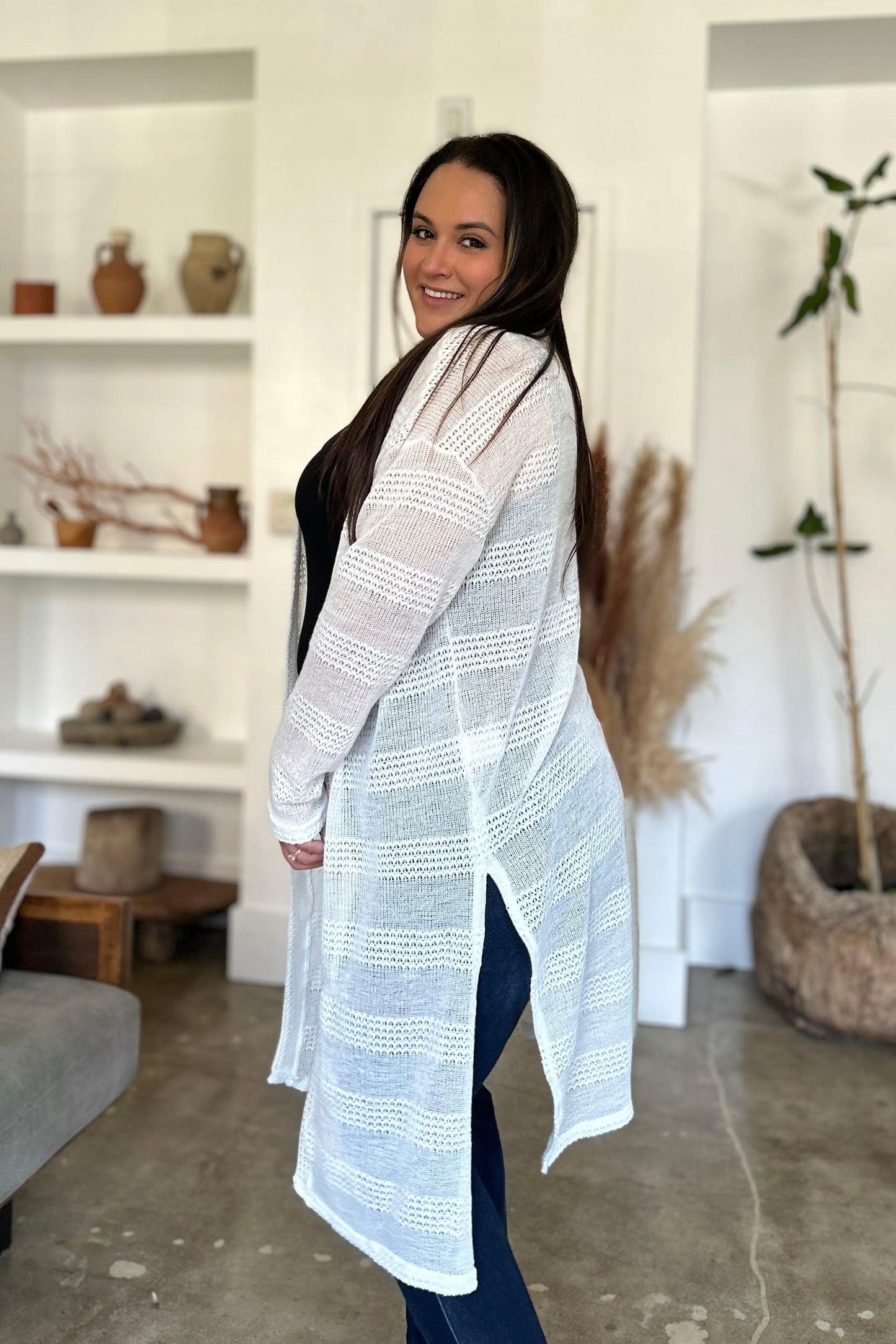 Double Take Full Size Open Front Longline Cardigan - Clothes For Her Online Store