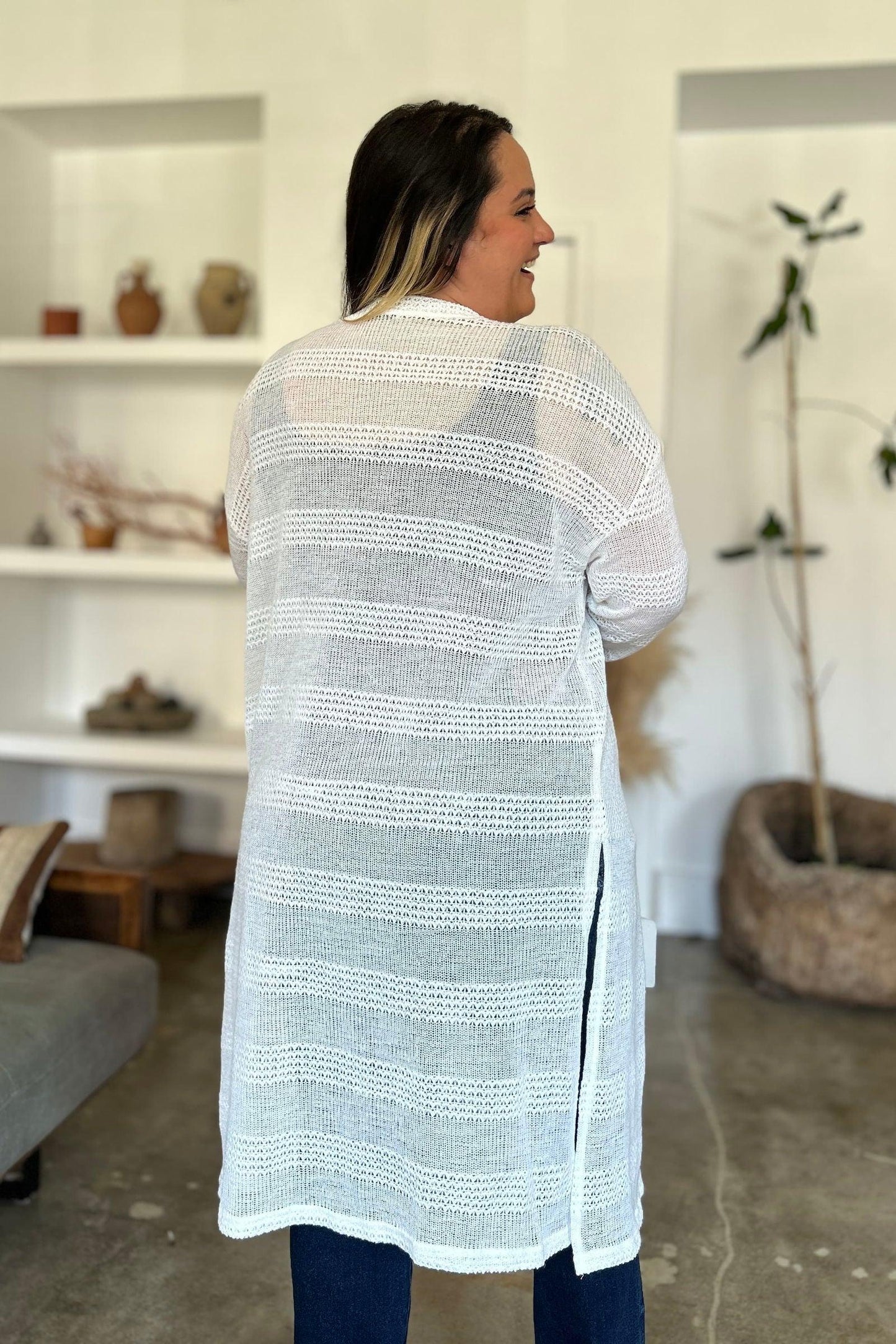 Double Take Full Size Open Front Longline Cardigan - Clothes For Her Online Store