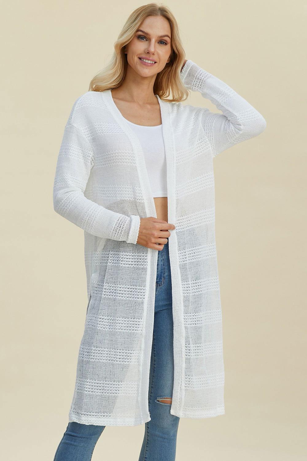 Double Take Full Size Open Front Longline Cardigan - Clothes For Her Online Store
