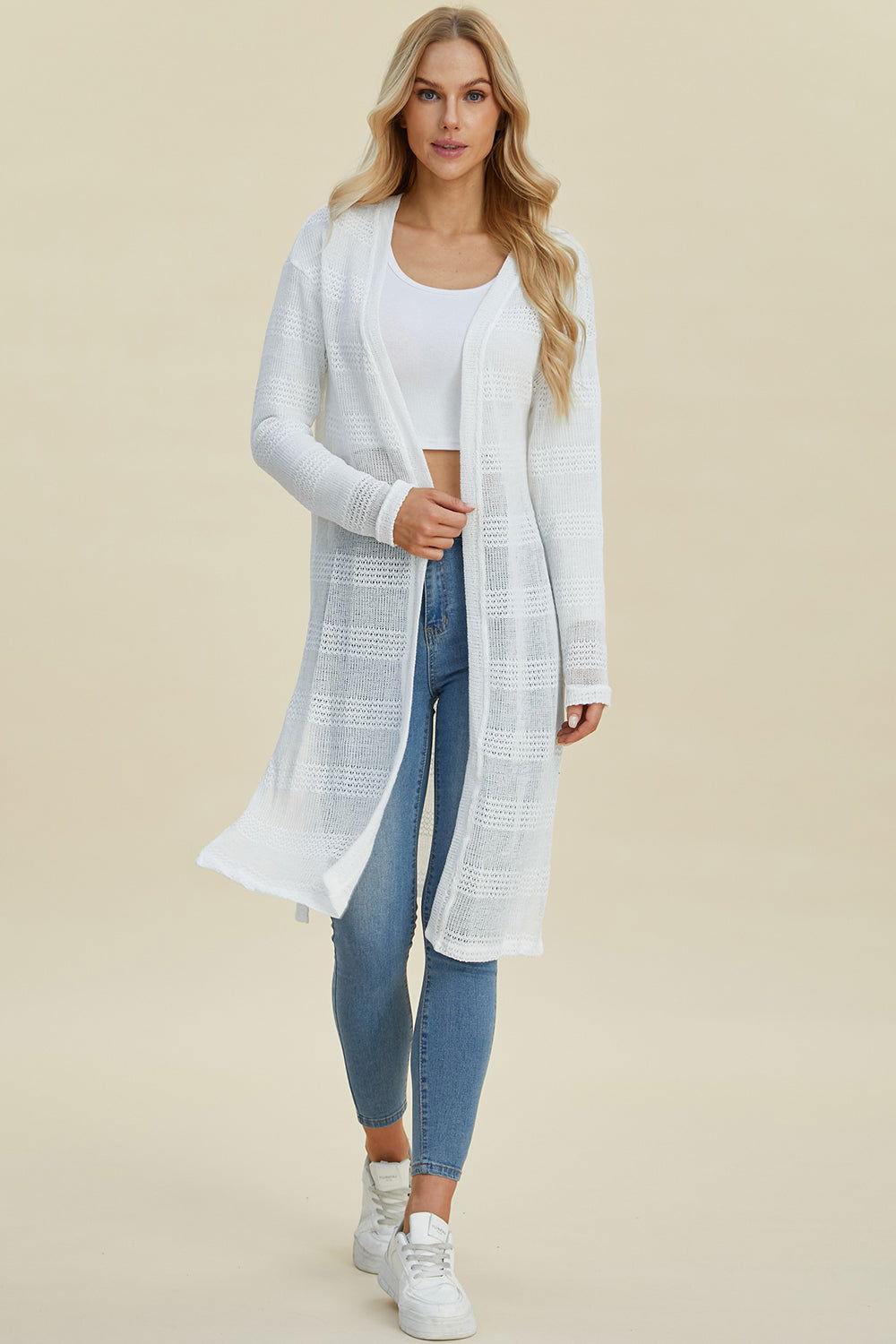 Double Take Full Size Open Front Longline Cardigan - Clothes For Her Online Store