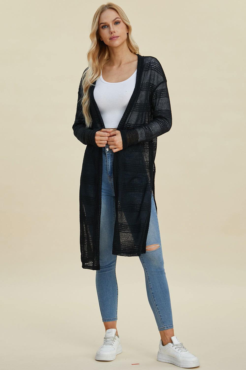 Double Take Full Size Open Front Longline Cardigan - Clothes For Her Online Store