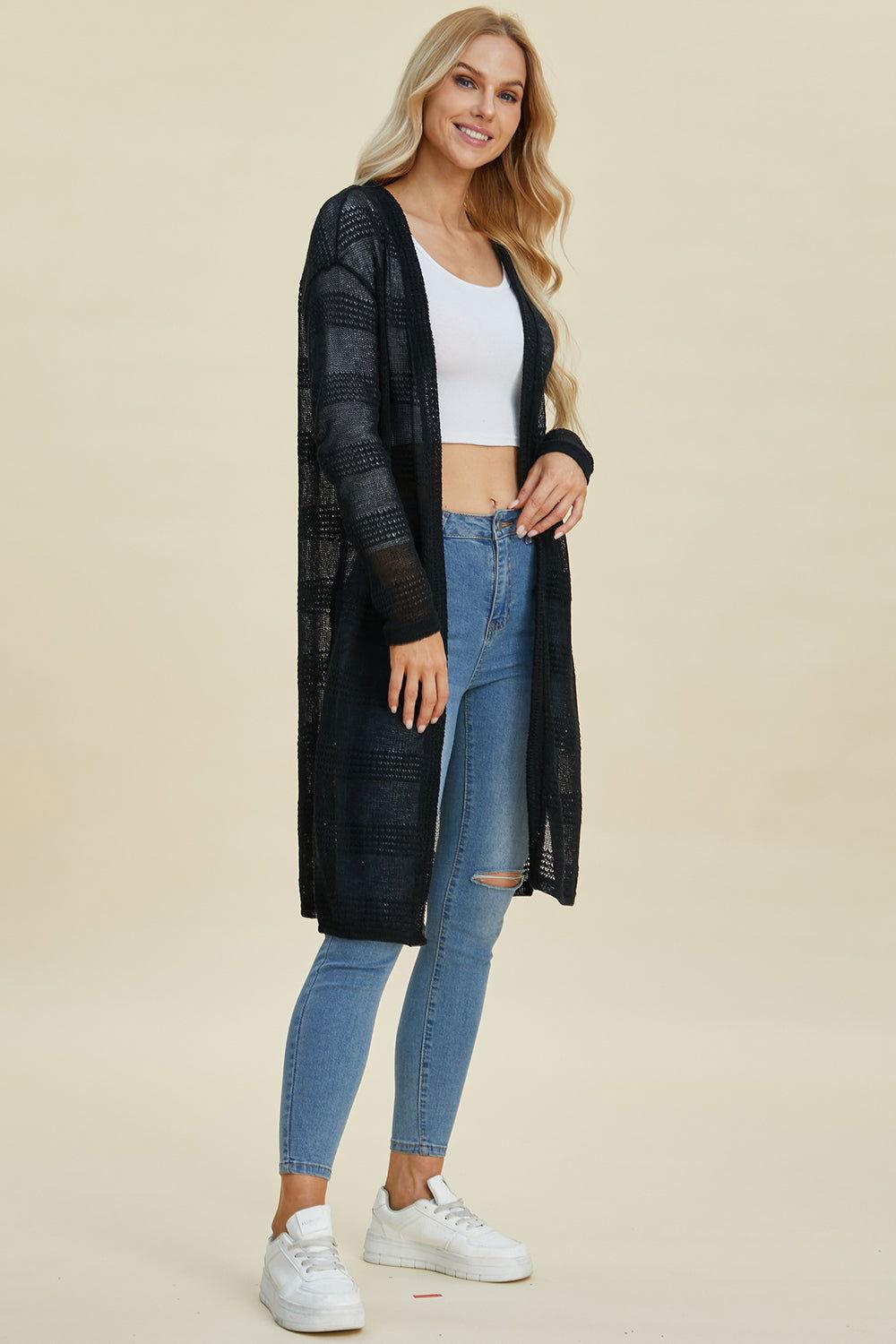 Double Take Full Size Open Front Longline Cardigan - Clothes For Her Online Store