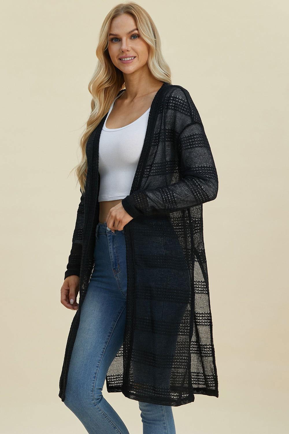 Double Take Full Size Open Front Longline Cardigan - Clothes For Her Online Store