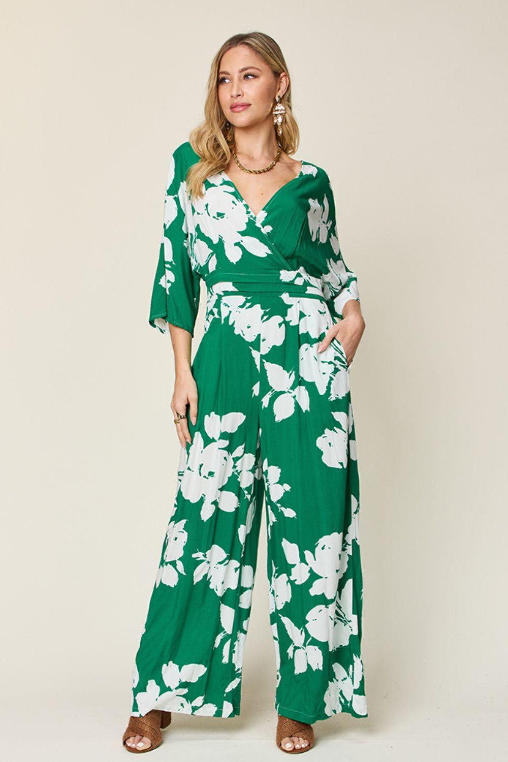 Double Take Full Size Printed Tie Back Wide Leg Jumpsuit - Clothes For Her Online Store