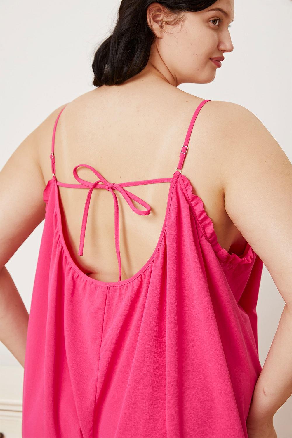 Double Take Full Size Ruffle Trim Tie Back Cami Jumpsuit with Pockets - Clothes For Her Online Store