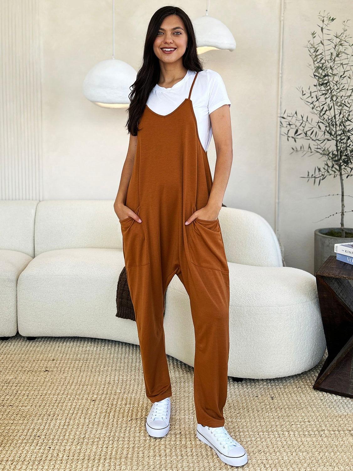 Double Take Full Size Sleeveless V-Neck Pocketed Jumpsuit - Clothes For Her Online Store