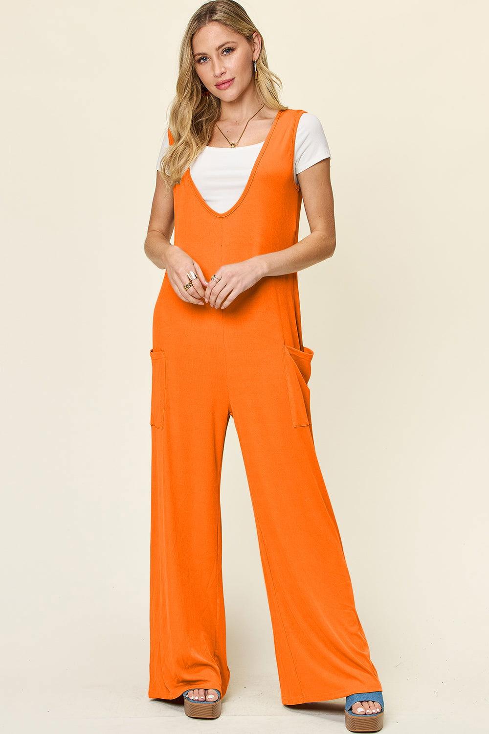 Double Take Full Size Sleeveless Wide Leg Jumpsuit with Pockets - Clothes For Her Online Store