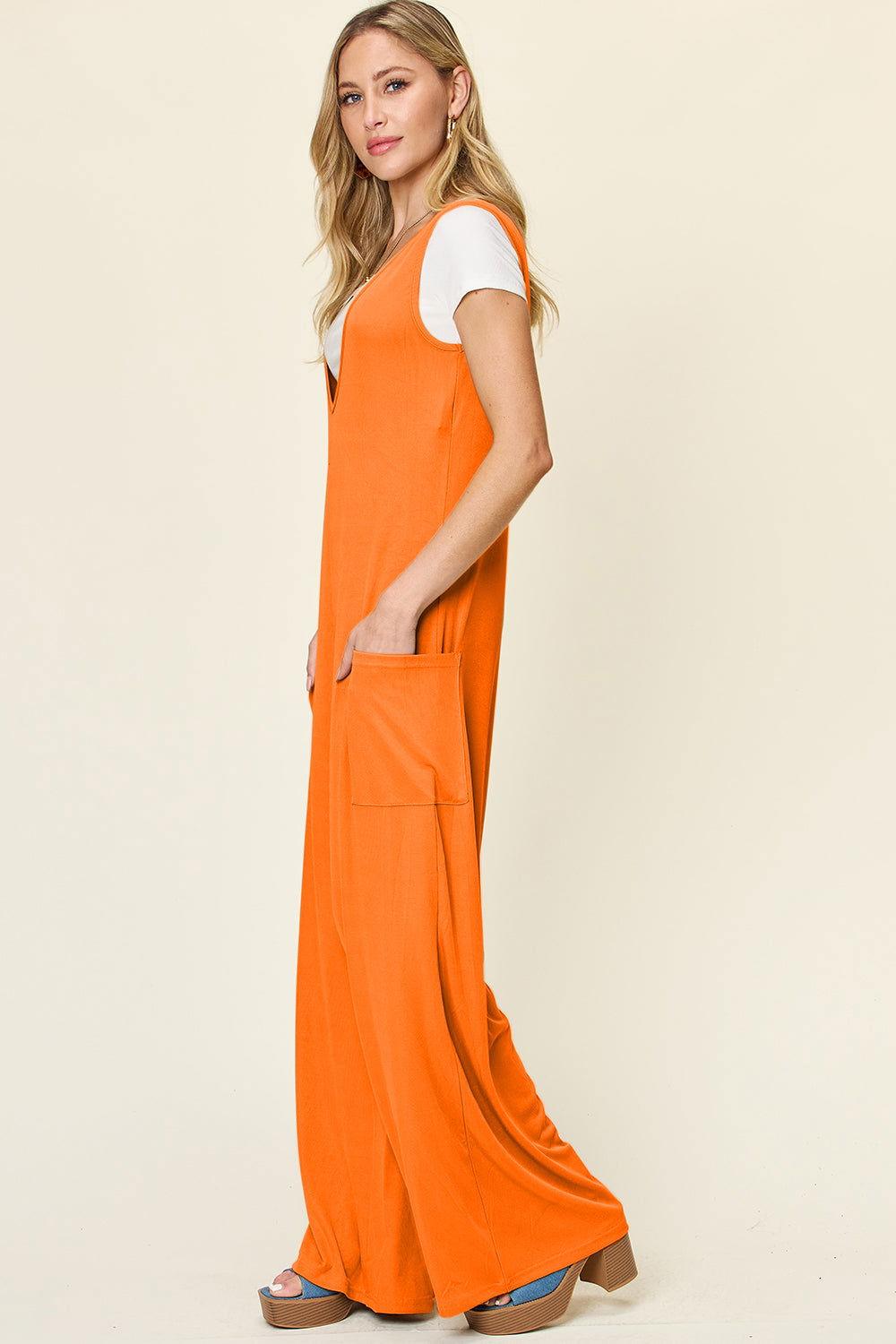 Double Take Full Size Sleeveless Wide Leg Jumpsuit with Pockets - Clothes For Her Online Store